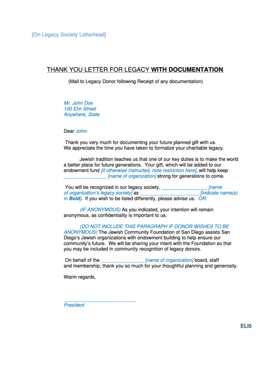 Thank You Letter For Legacy With Documentation Printable pdf