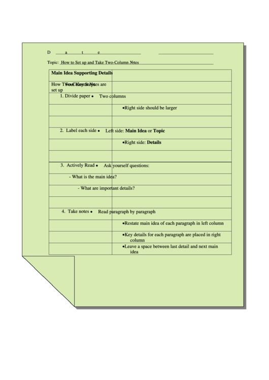 Two Column Notes Template Sample Printable Pdf Download