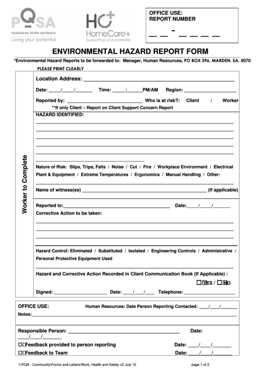 Environmental Hazard Report Form Printable pdf
