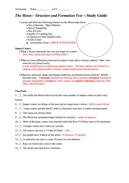 The Moon - Structure And Formation Test Printable pdf
