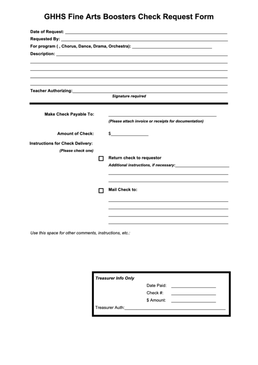 Ghhs Fine Arts Boosters Check Request Form Printable pdf