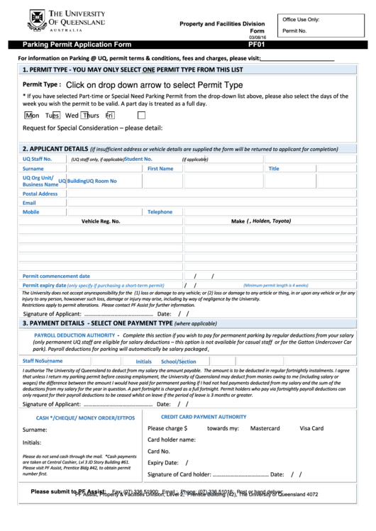 Fillable Parking Permit Application Form Printable pdf