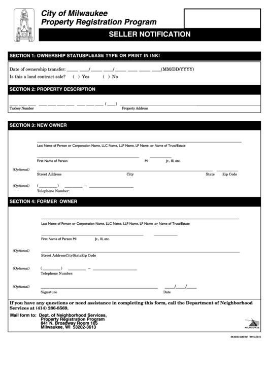 Seller Notification - City Of Milwaukee Property Registration Program