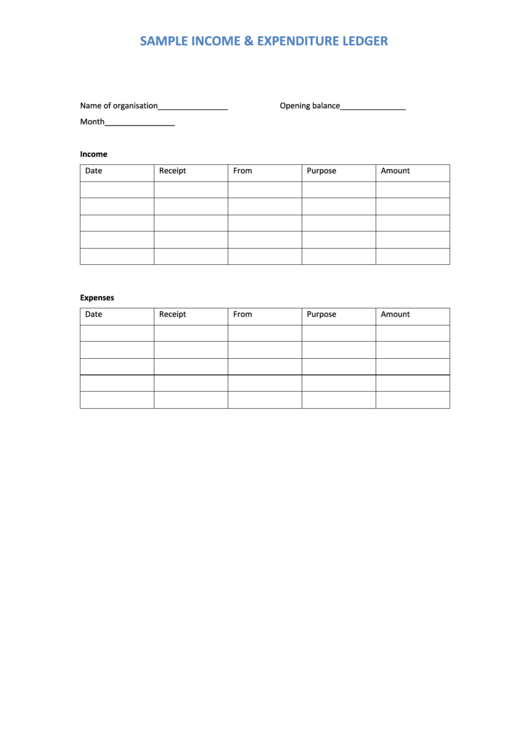 Sample Income & Expenditure Ledger Template Printable pdf