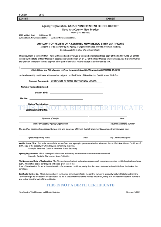 Affidavit Of Review Of A Certified New Mexico Birth Certificate
