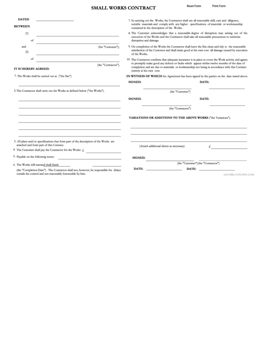 Small Works Contract Printable pdf