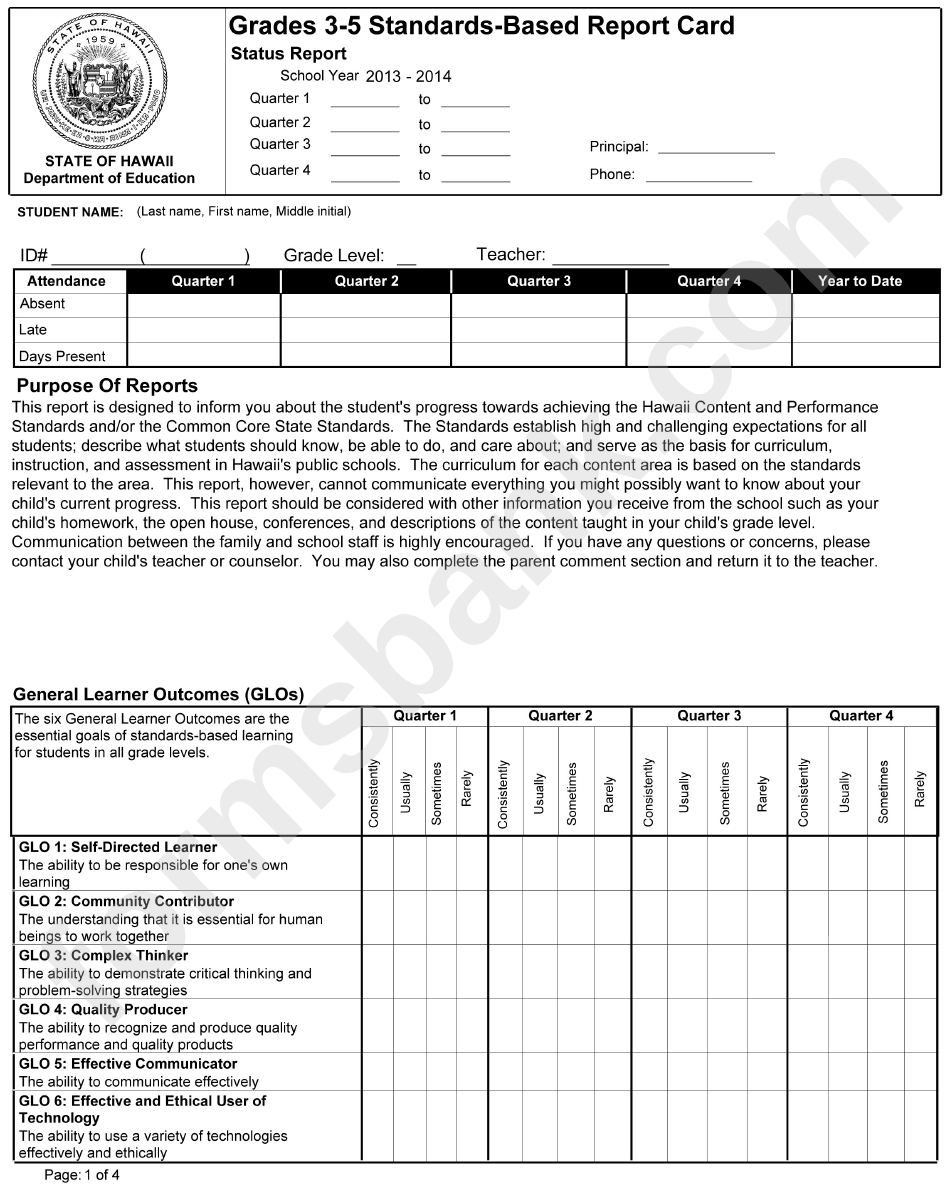 Grades 3-5 - Standards-Based Report Card