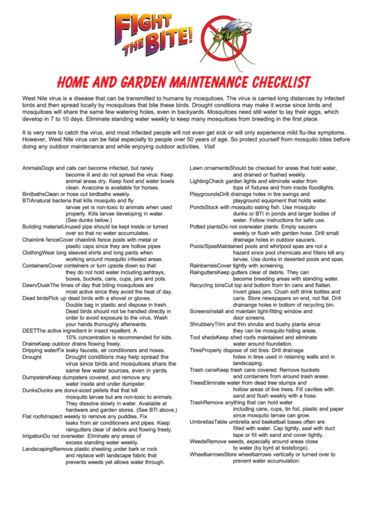 Home And Garden Maintenance Checklist Printable pdf