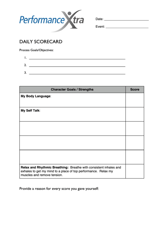Daily Scorecard Template Printable pdf