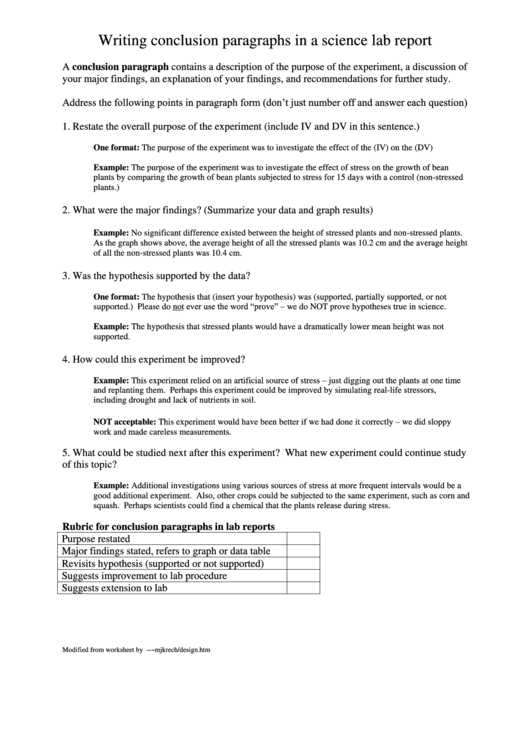 Writing Conclusion Paragraphs In A Science Lab Report Printable pdf