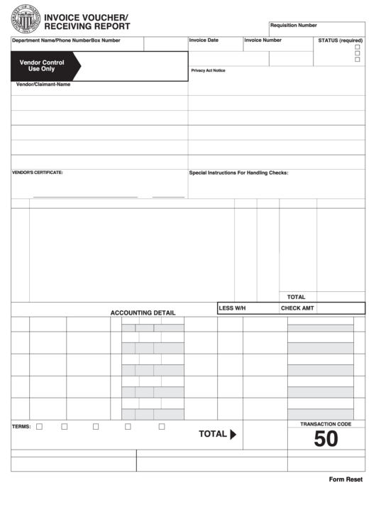 Invoice Voucher/ Receiving Report - University Of Washington