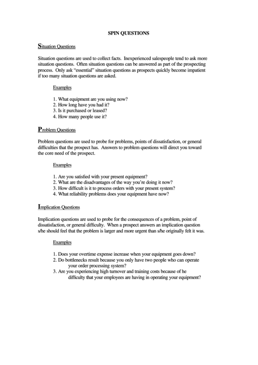 Spin Dialogue Questions Template printable pdf download