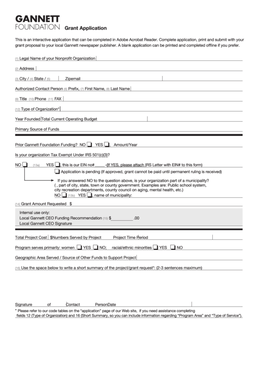 Fillable Grant Application Form Printable pdf