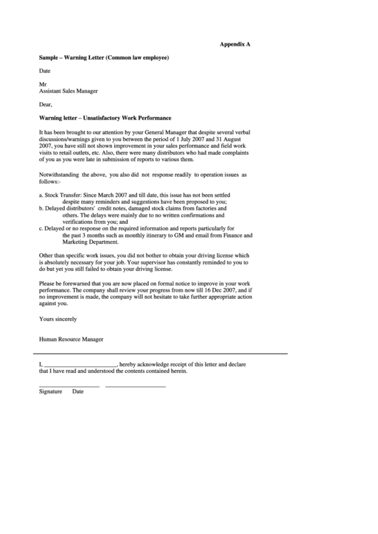 bank letter template transfer Law Employee) printable (Common Sample  Warning  Letter