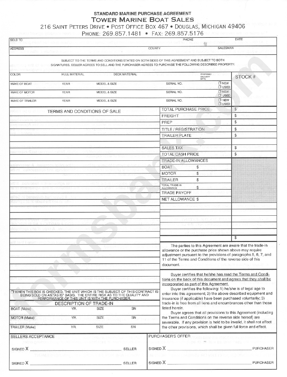 Standard Marine Purchase Agreement printable pdf download