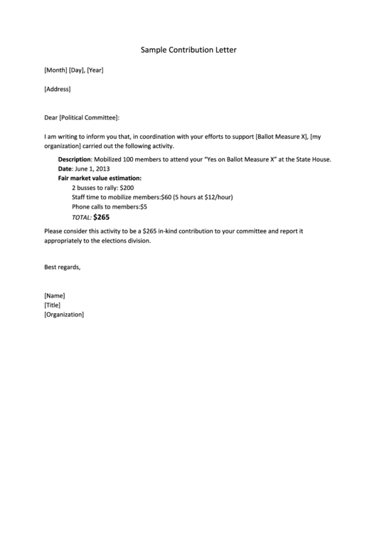 Sample Contribution Letter Printable pdf