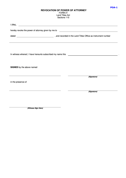 Form 21/form 31 - Revocation Of Power Of Attorney/affidavit Of Attestation Of An Instrument Printable pdf