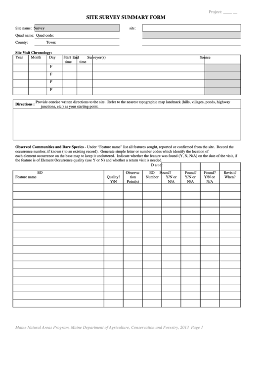 Site Survey Summary Form Printable pdf