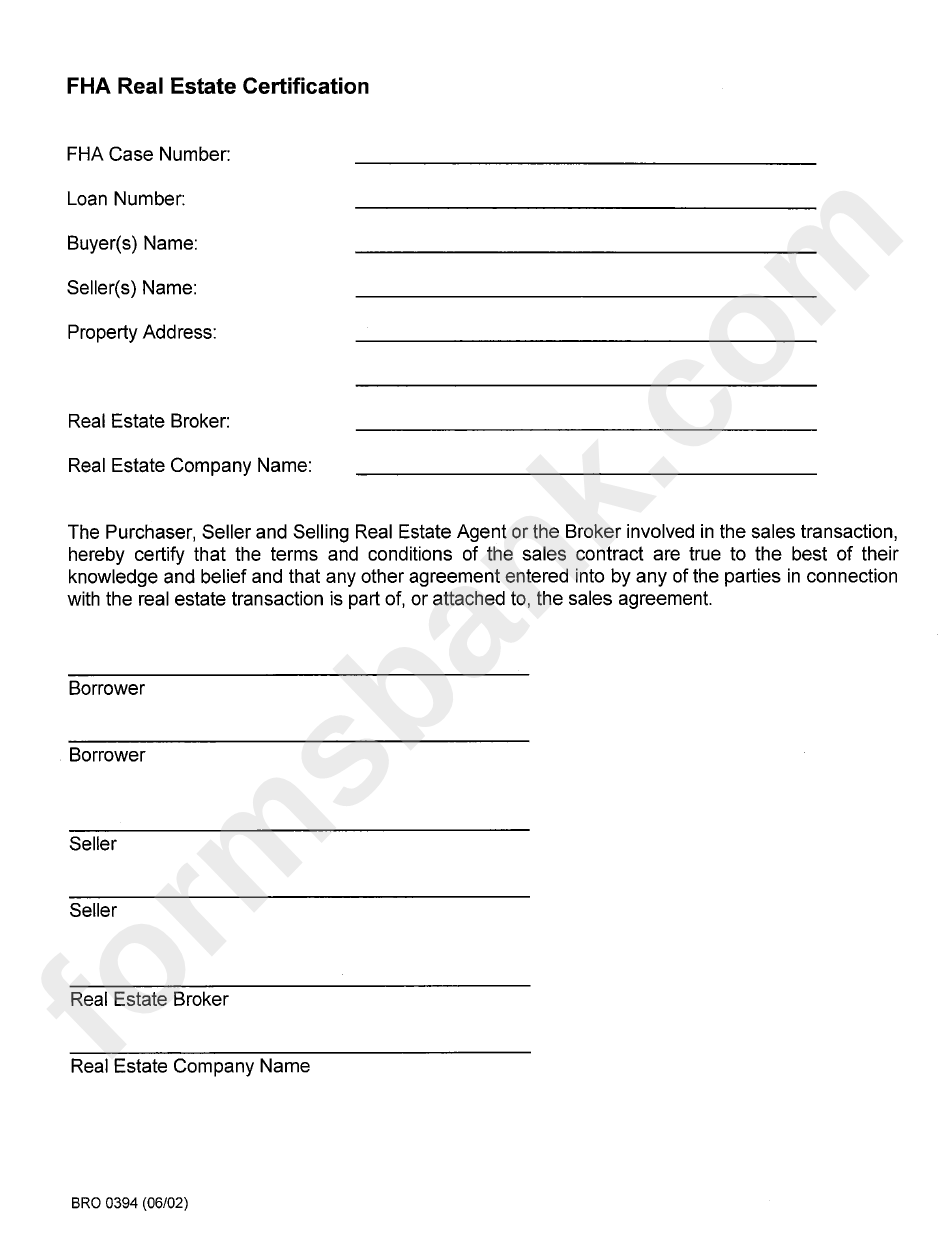 Fillable Fha Real Estate Certification printable pdf download