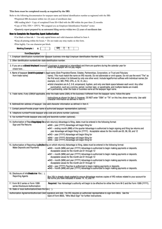 Reporting Agent Authorization Form Printable pdf
