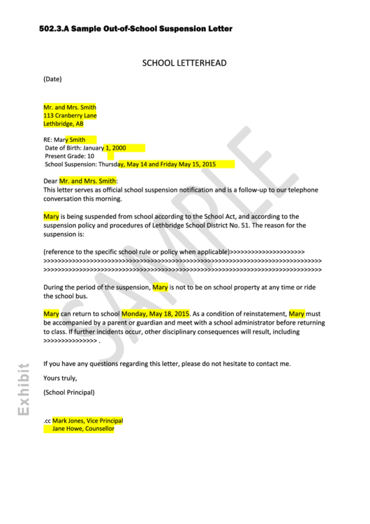 Sample Out-of-school Suspension Letter Template