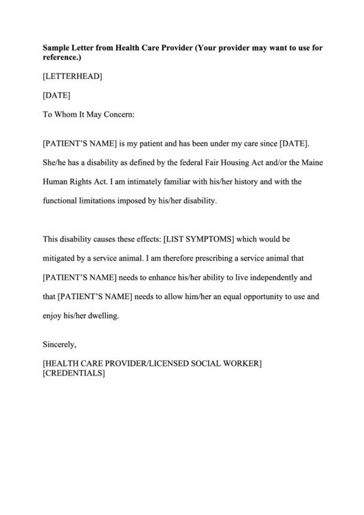 Sample Letter From Health Care Provider Template Printable pdf