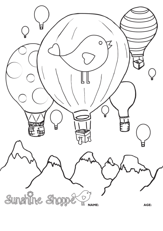 Download Hot Air Balloon Coloring Sheet printable pdf download
