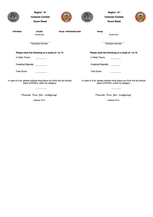 Costume Contest Score Sheet Template Printable pdf
