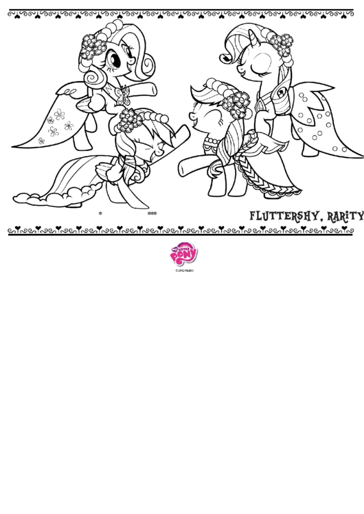 Fluttershy, Rarity, Rainbow Dash And Applejack Coloring Sheet Printable pdf