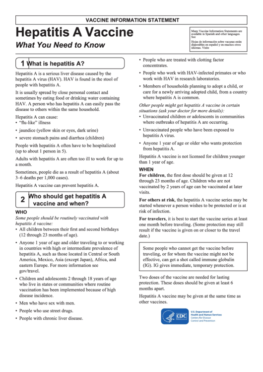 Hepatitis A Vaccine Information Statement Printable pdf