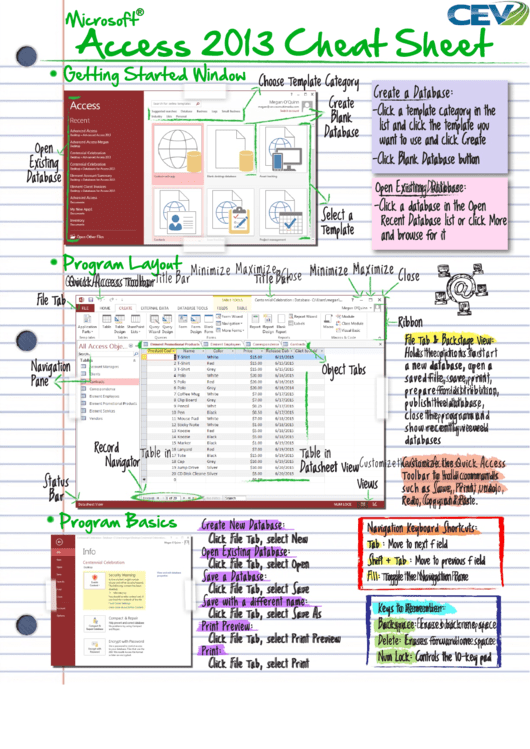 Microsoft Access 2013 Cheat Sheet Printable pdf