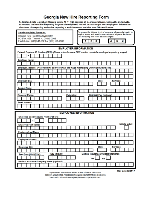 Geoorgia New Hire Rporting Form Printable pdf