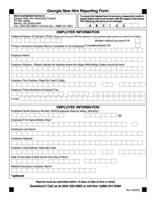 Georgia New Hire Reporting Form Printable pdf