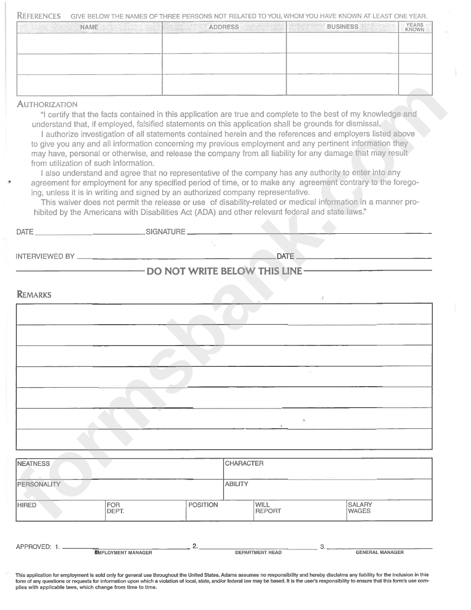 Application Fqr Employment: Pre-Employment Questionnaire Template