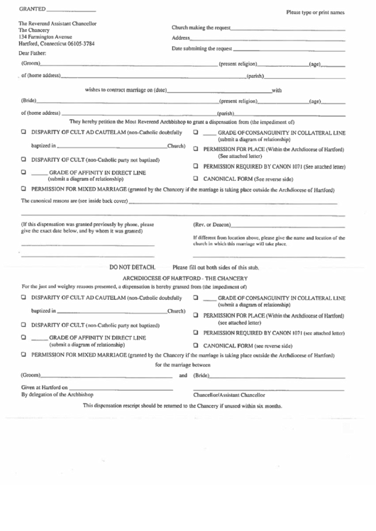 Dispensation Form Printable pdf