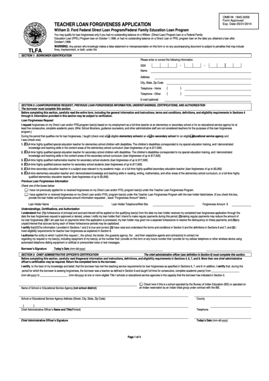 Teacher Loan Forgiveness Application Printable pdf