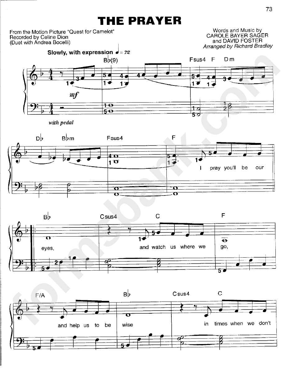 The Prayer (Sheet Music) - From The Motion Picture "Quest For Camelot"