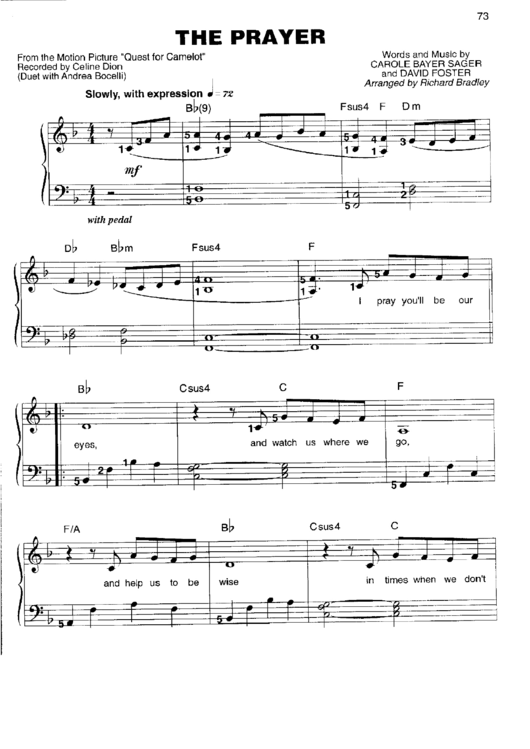 The Prayer (Sheet Music) - From The Motion Picture "Quest For Camelot" Printable pdf