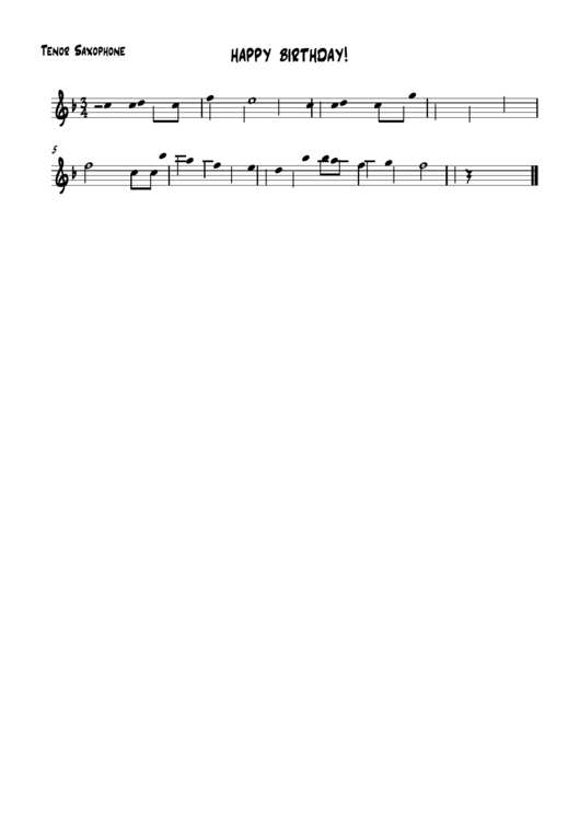 Happy Birthday (Sheet Music) - Tenor Saxophone Printable pdf