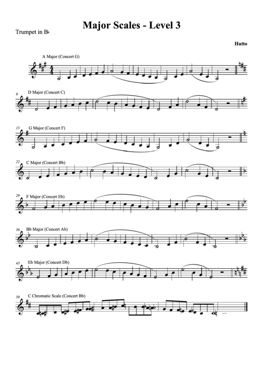 Major Scales - Level 3 (Trumpet In Bb, Hutto) Printable pdf