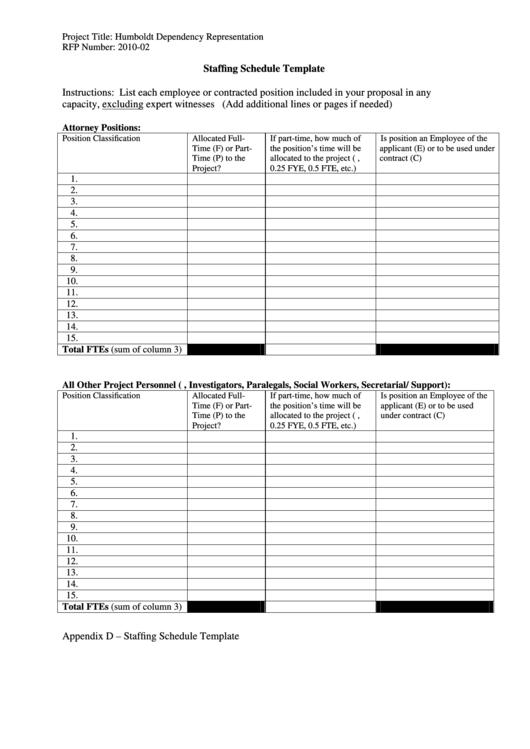 Staffing Schedule Template Printable pdf