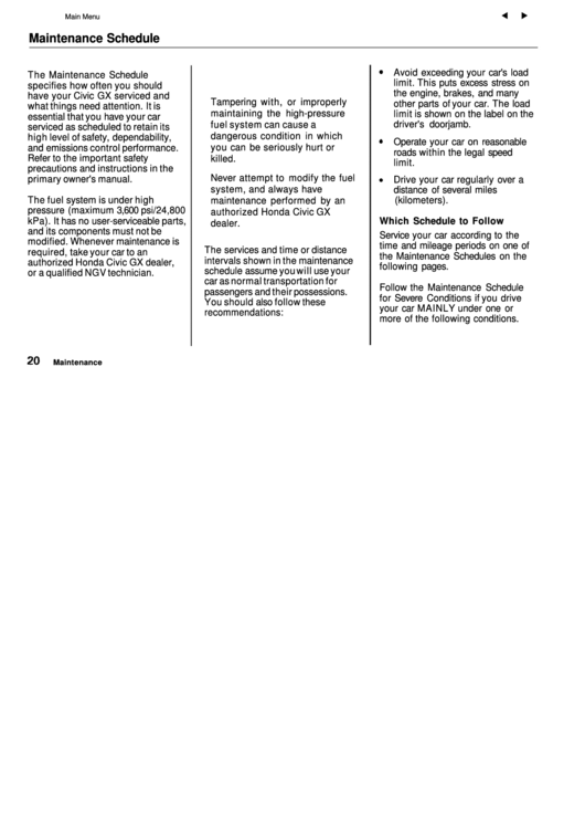 Maintenance Schedule - Honda Civic Gx Printable pdf
