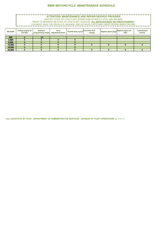 Bmw Motorcycle Maintenance Schedule Printable pdf