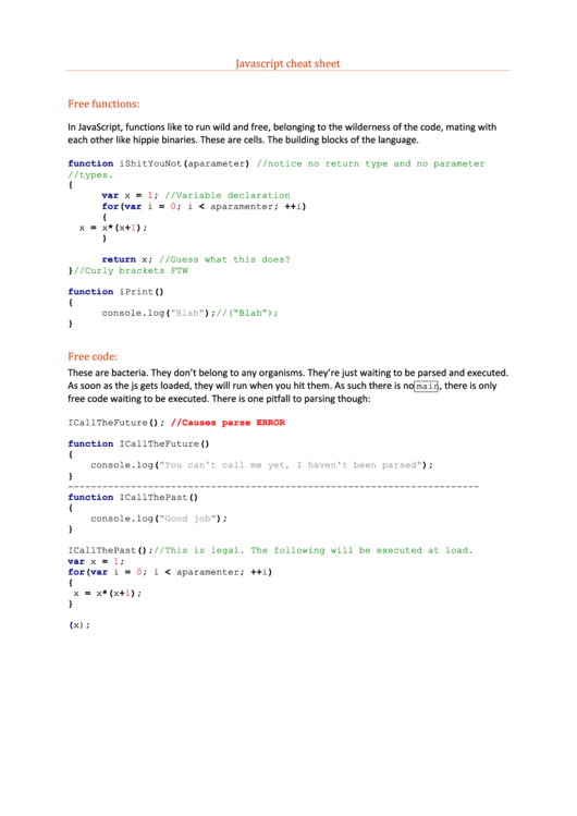 Javascript Cheat Sheet Printable pdf