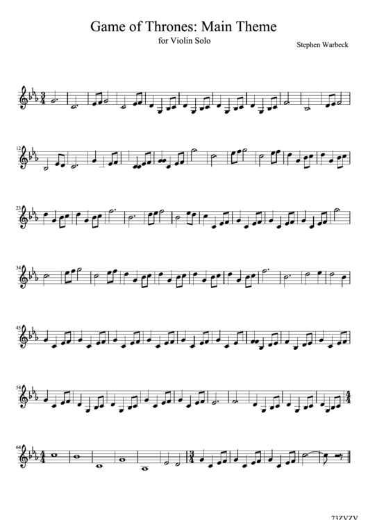 Game Of Thrones: Main Theme (For Violin Solo) Printable pdf