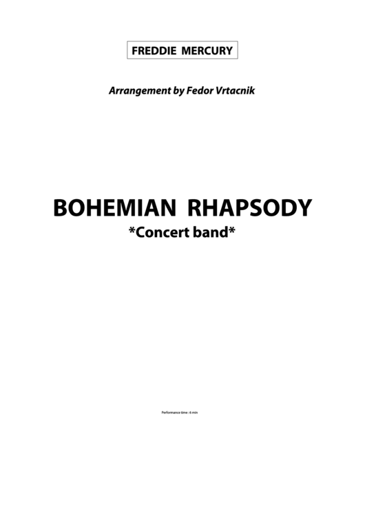 Bohemian Rhapsody - Music By Freddie Mercury, Arrangement By Fedor Vrtacnik Printable pdf
