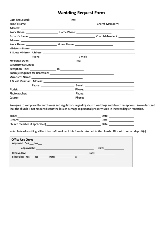 Wedding Request Form Printable pdf