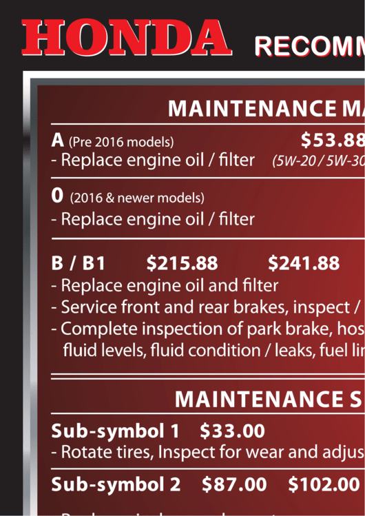Honda Recommended Service Maintenance Minder