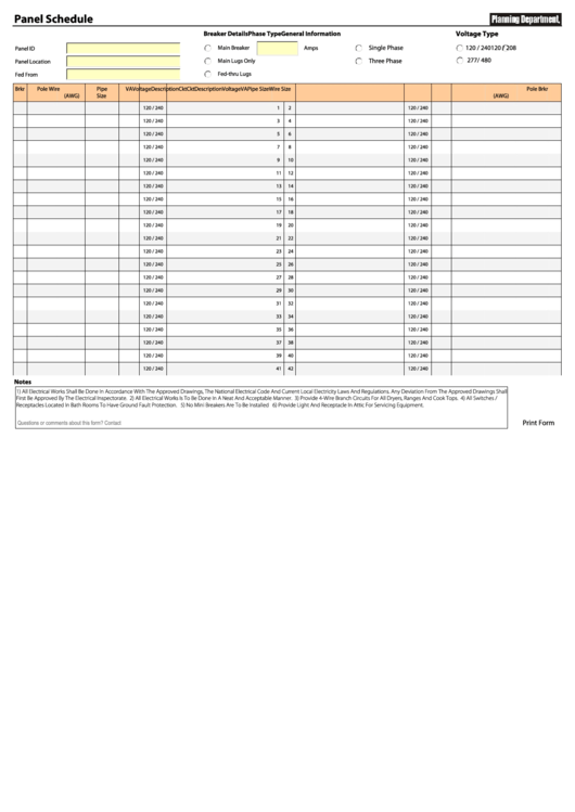  Fillable Electrical Panel Schedule Template Printable Pdf Download