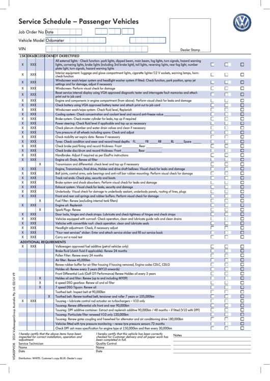 Volkswagen Service Schedule - Passenger Vehicles Printable pdf
